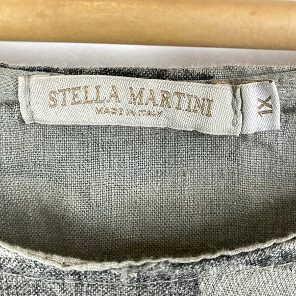 Stella Martini Blouse Top Shirt Womens Plus Size 1X Green Camo Camouflage Linen - Picture 2 of 3